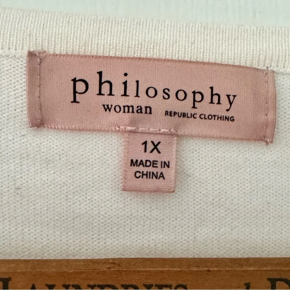 Philosophy Republic Red White Striped Lightweight Sweater Heart – Size 1X - Picture 2 of 6